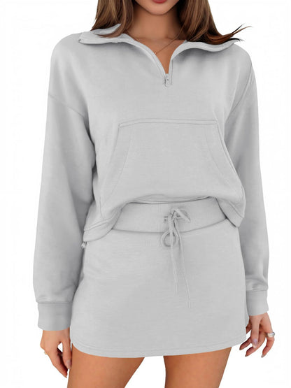 Fisoew Women’s 2 Piece Outfits Quarter Zip Cropped Sweatshirts Casual Mini Skorts Lounge Wear Skirts Sets