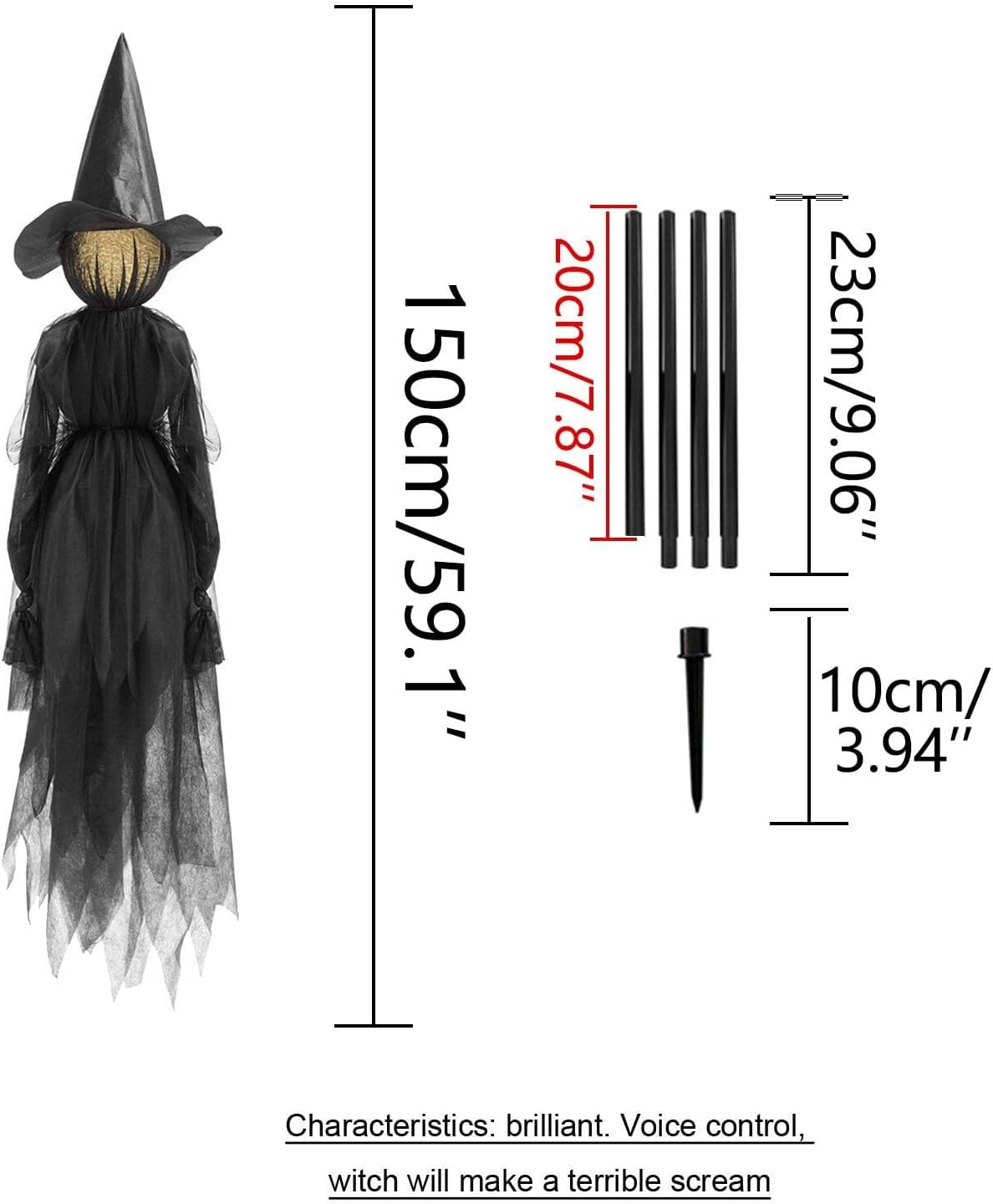 Halloween Witch Decorations Outdoor - 5 FT Set of 3 Light Up Holding Hands Witches Stakes with Glowing Faces, Sound-Activated Screaming Sensor, Waterproof Life Size Scary Halloween Yard Decorations