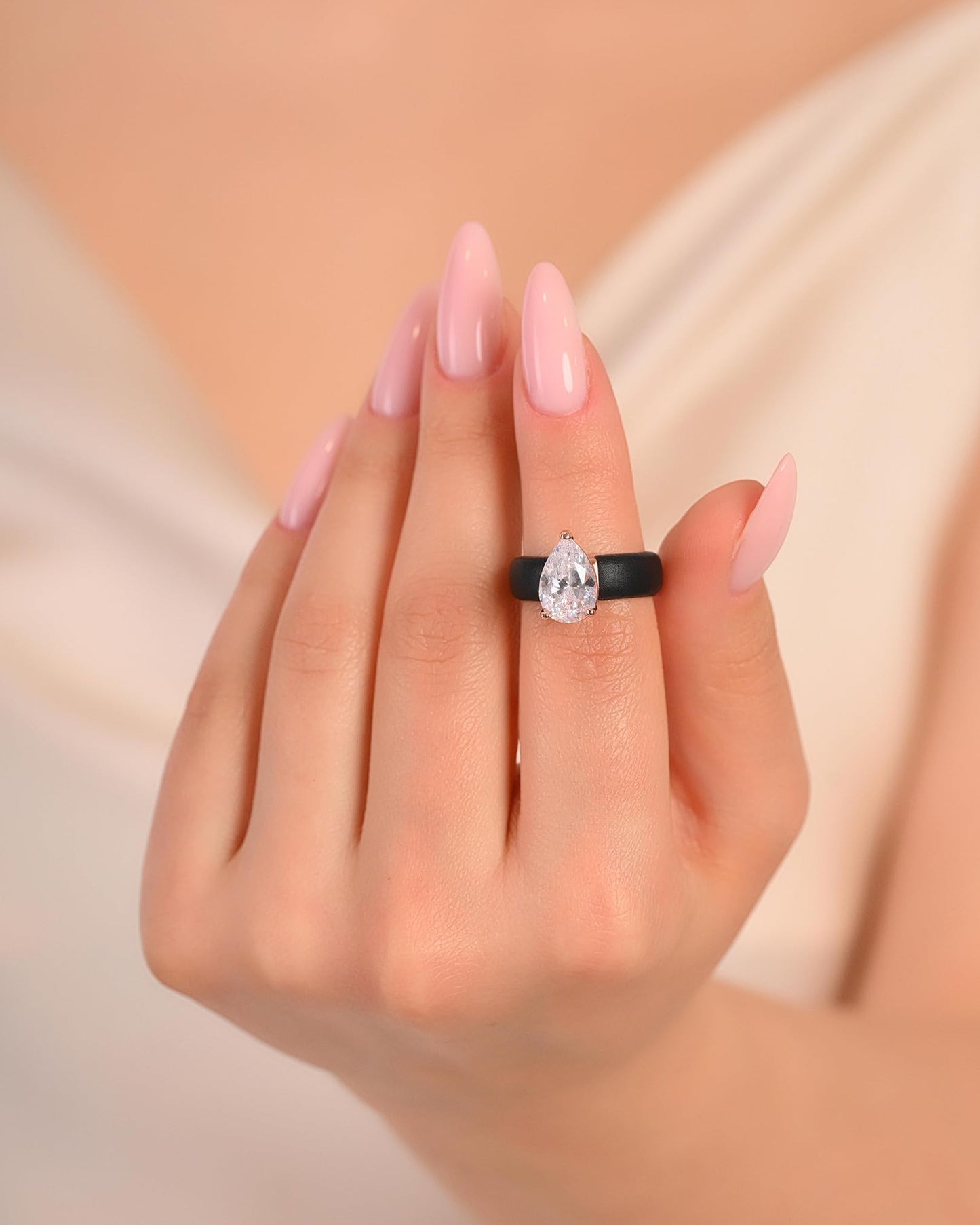 Rinfit Silicone Ring with Stone - Pear Cut Cubic Zirconia Solitaire Engagement Ring for Women - Rubber Wedding Bands - Patent Pending