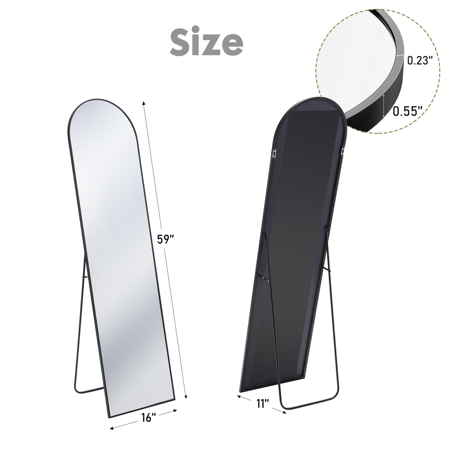 DUMOS 59"x16" Arched Full Length Mirror with Stand