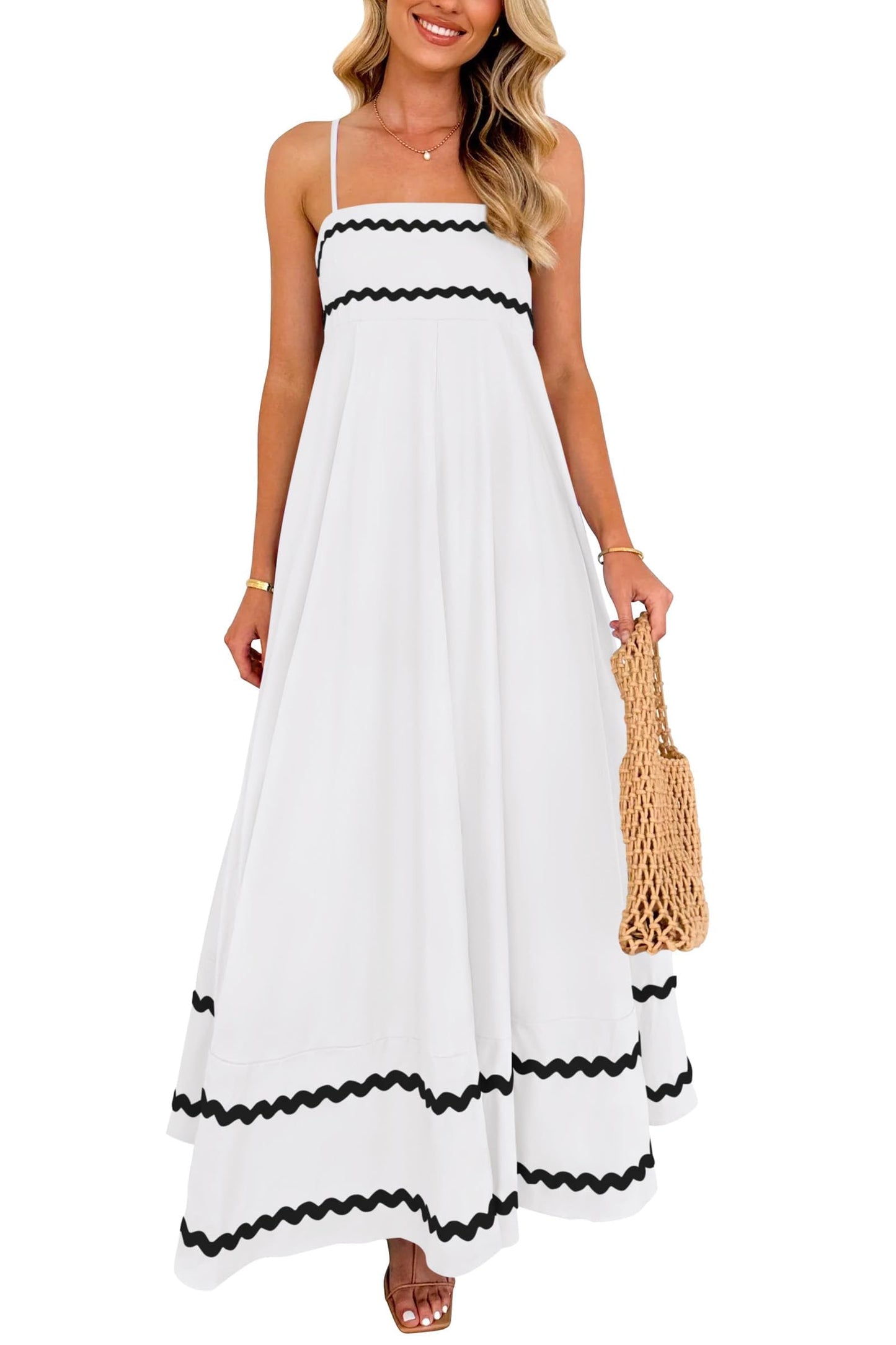 PRETTYGARDEN Women's Summer Spaghetti Strap Boho Maxi Dress