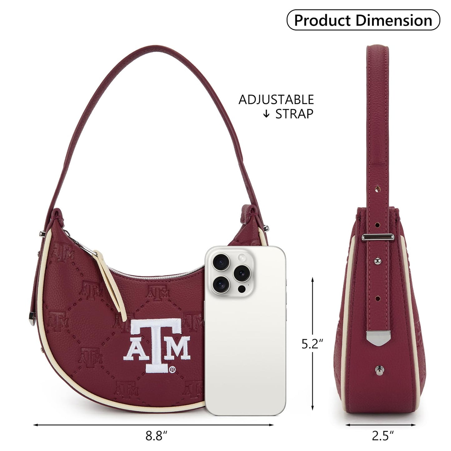 NCAA Crescent Shoulder Bag for Women, Half Moon Clutch Purses for Birthday/Graduation Gifts