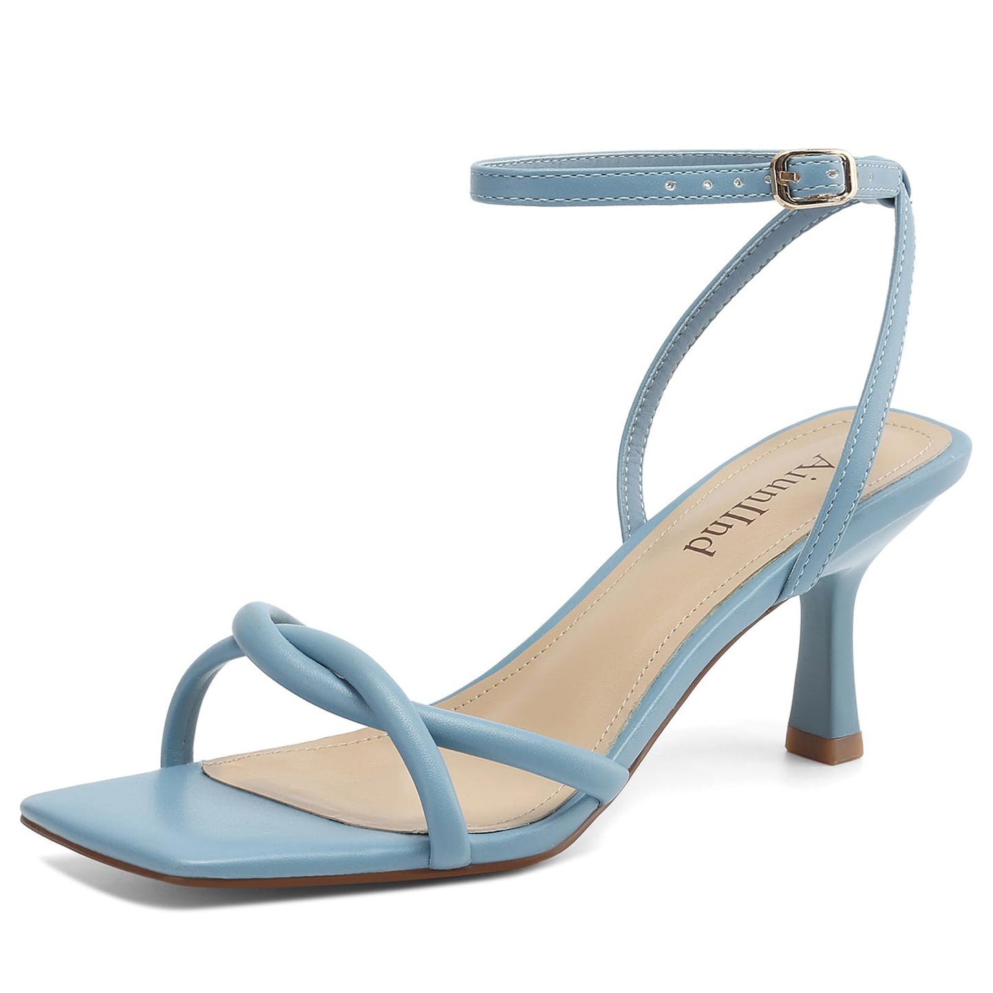 AIUNIIND Women's Kitten Low Heel Sandals, Strappy Square Open Toe 2.5 inch | Adjustable Ankle Strap, Comfortable All Day, for Summer, Going out, Dress, Party, Prom, Wedding Guest Occasions