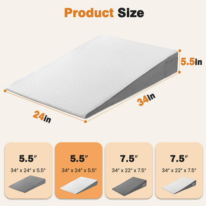 Vekkia King Bed Wedge Pillow for Headboard Gap, 0–6" Gap Filler with Side Pockets & Washable Cover, Gray 76"x10"x6"