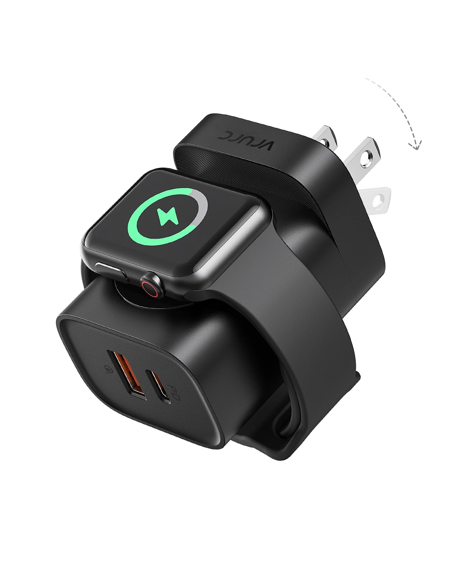 VRURC Fast Charger for Apple Watch, Built-in Wireless Magnetic Charging Station for iWatch SE/11/10/9/8/7/6/5/4, PD 20W USB C Charging Block, Foldable Wall Charger for iPhone 17/16/15/14/13-White