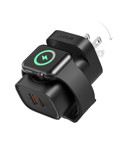VRURC Fast Charger for Apple Watch, Built-in Wireless Magnetic Charging Station for iWatch SE/11/10/9/8/7/6/5/4, PD 20W USB C Charging Block, Foldable Wall Charger for iPhone 17/16/15/14/13-White