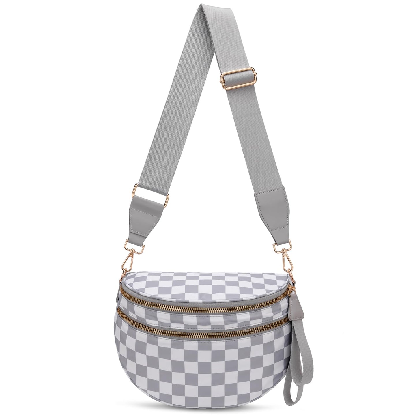 Pure Colour Crossbody Bum Bags for Women Spacious Checkered Cross body Bag Nylon Trendy Fanny Pack for Travel