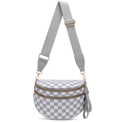 Pure Colour Crossbody Bum Bags for Women Spacious Checkered Cross body Bag Nylon Trendy Fanny Pack for Travel