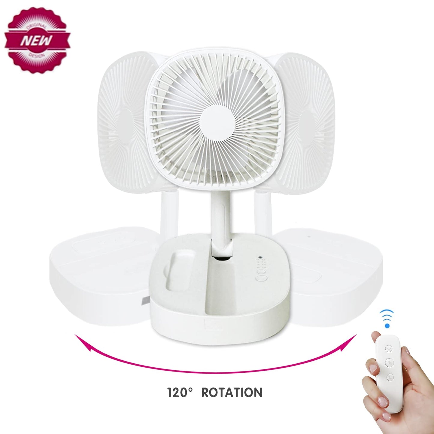 Magesh Portable Pedestal Fan - Foldaway Standing Fan Foldable Desk Fan, Use 7200Mah Rechargeable Battery, Remote Control Telescopic 4 Speed Quiet Timer Fan for Home Kitchen Outdoor Camping (Pink)