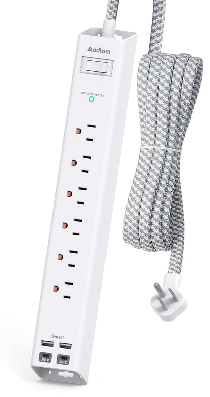 Addtam Power Strip Surge Protector - 15ft Long Extension Cord