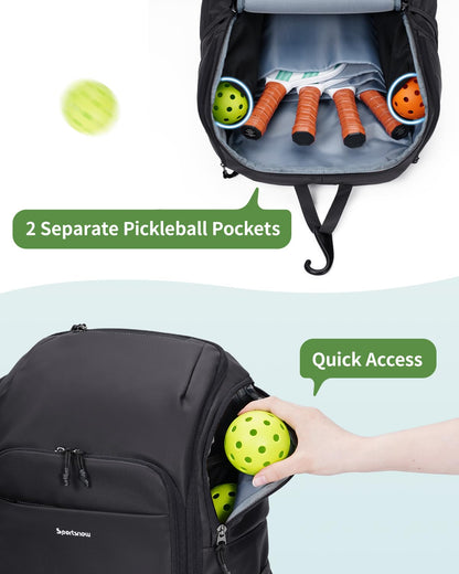 sportsnew Waterproof Pickleball Bag Men Women W/Shoe Compartment Fence Hook