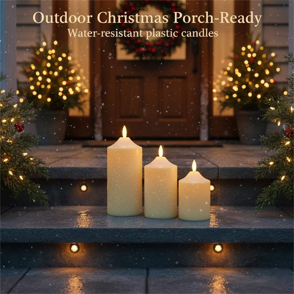 ANGELLOONG Gold Candles for Bathroom Decor, Glass Flameless Candles with Remote, Battery Operated LED Pillar Fake Candles with Timer for Christmas Home Fireplace Mantle Fall Decor