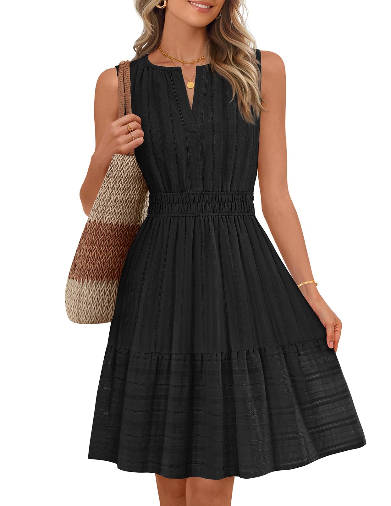 MEROKEETY Womens Summer Casual Beach Vacation Sleeveless Mini Sundress