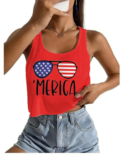 4th of July Crop Tops for Women Funny American Flag Shirts Tank Tops Outfits