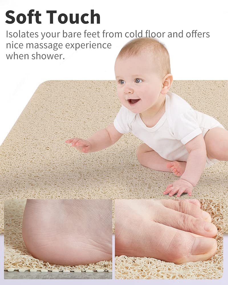 Non Slip Shower Mat, Comfortable Bath mat for Textured Surface,Quick Drying Easy Cleaning Shower Floor Mat for Wet Area,Without Suction Cups Pink 24 x 24