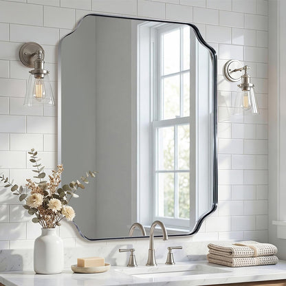 ANDY STAR Unique Rectangle Wall Mirror, 24"x32" Black Mirror, Modern Mirror with Aesthetic Scalloped Edge Design Ideal for Bathroom, Bedroom or Entryway, Thin Frame Deep 1’’