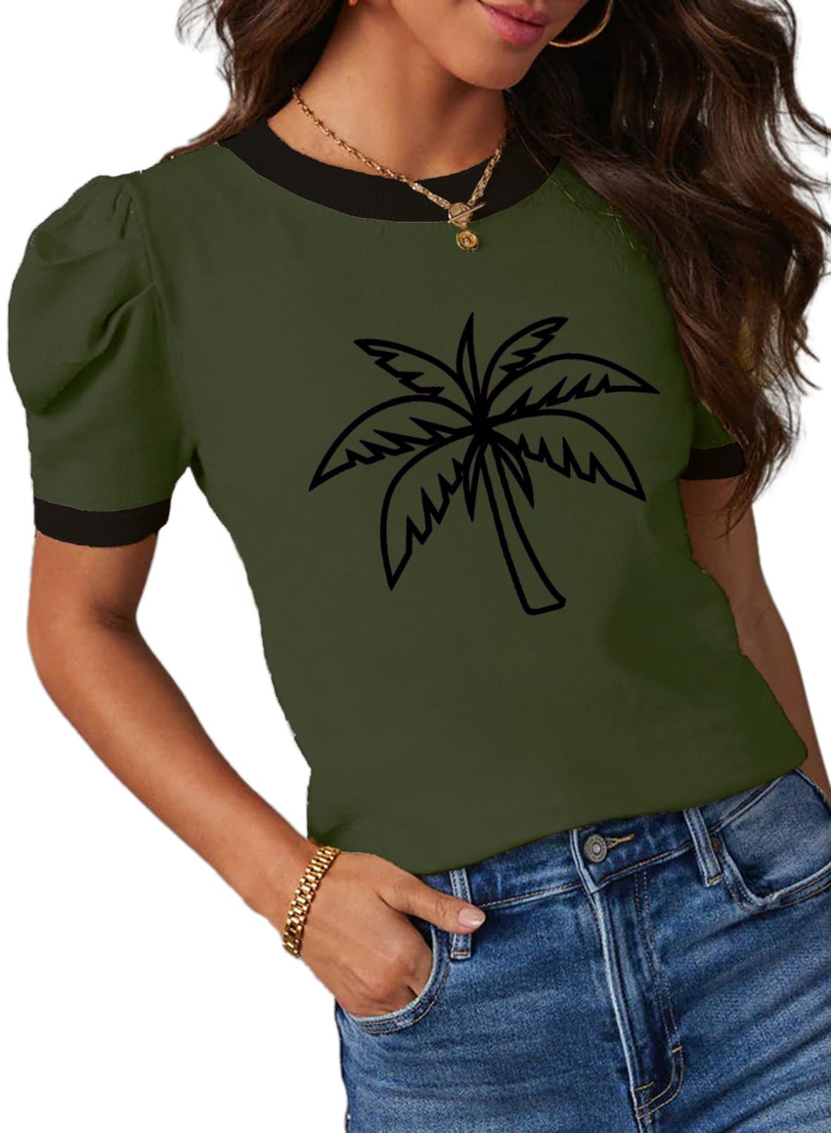 Dokotoo Women's Short Puff Sleeve Tops