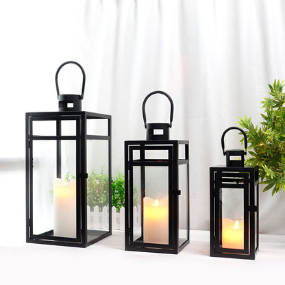 TRIROCKS Set of 3 Stainless Steel Candle Lantern 19/15/12'' High Metal Candle Holder with Tempered Glass Panels Perfect for Home Decor Living Room Parties Events Tabletop Indoors Outdoors (Rose Gold)