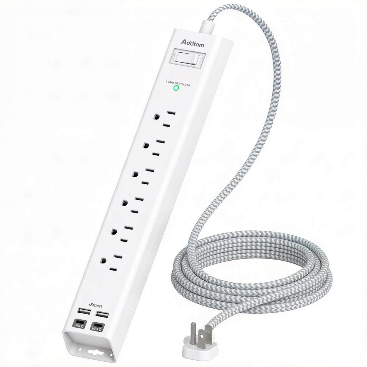 Addtam Power Strip Surge Protector - 15ft Long Extension Cord