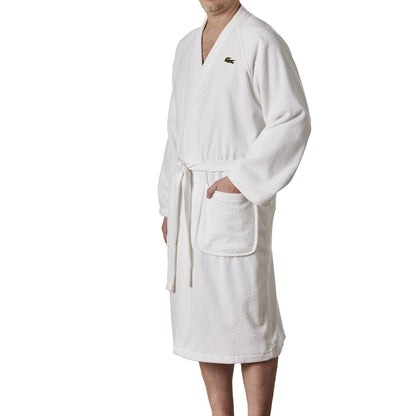 Lacoste Classic Pique Bath Robe, 100% Soft Cotton Terry, Unisex Adult Bathrobe, Absorbent & Quick Drying, One Size Fits Most