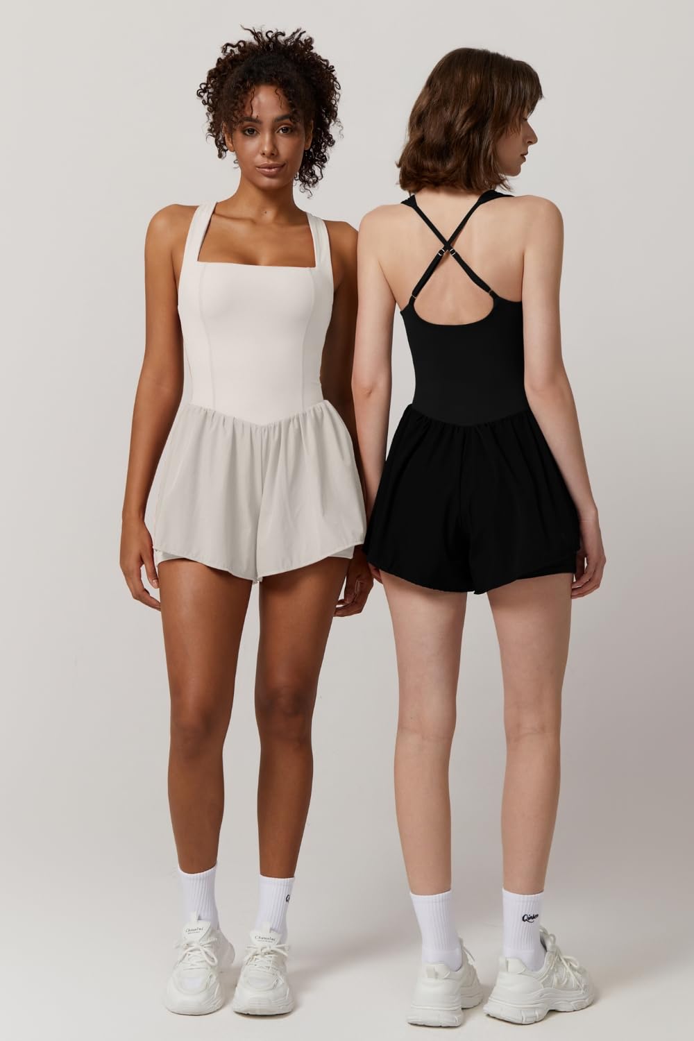 QINSEN Women's Square Neck Sleeveless Romper Jumpsuit
