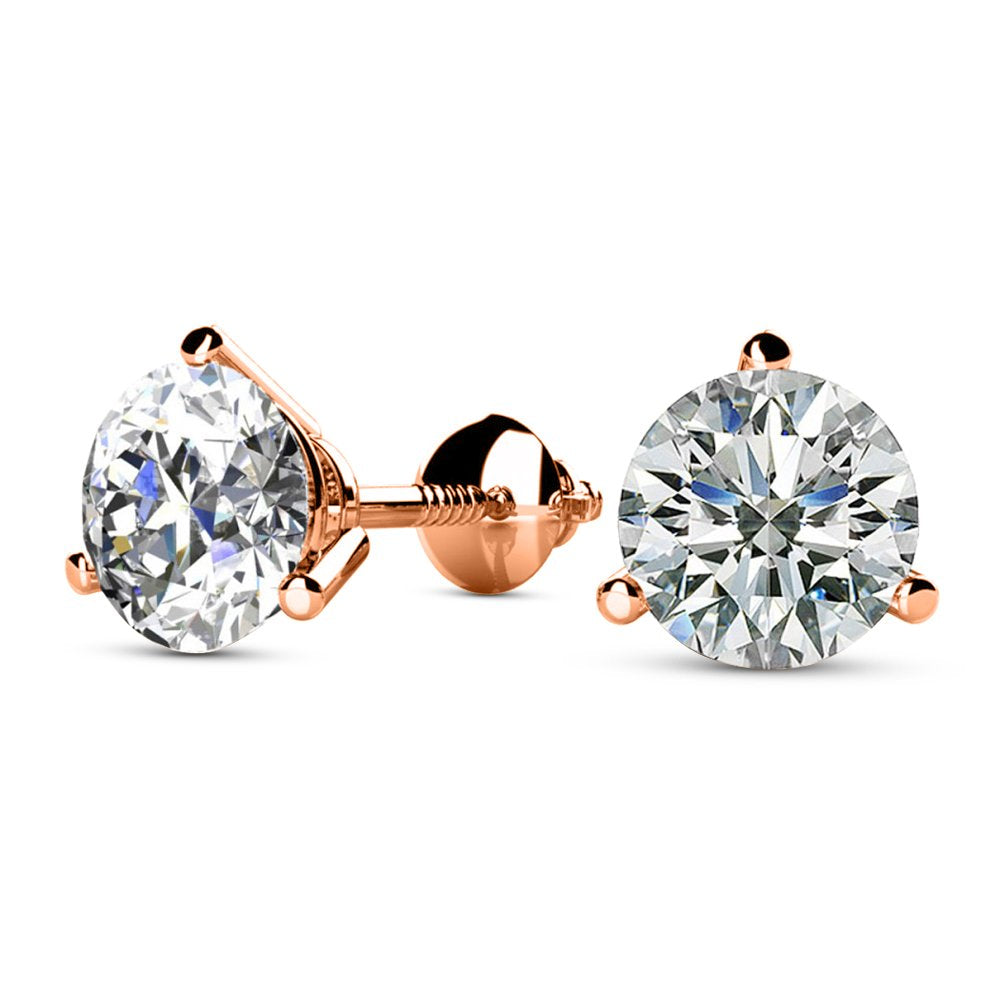 Houston Diamond District 0.25 to 4 Carat Round Diamond Stud Earrings 3 Prong Martini Screw Back (K-L Color I1-I2 Clarity)