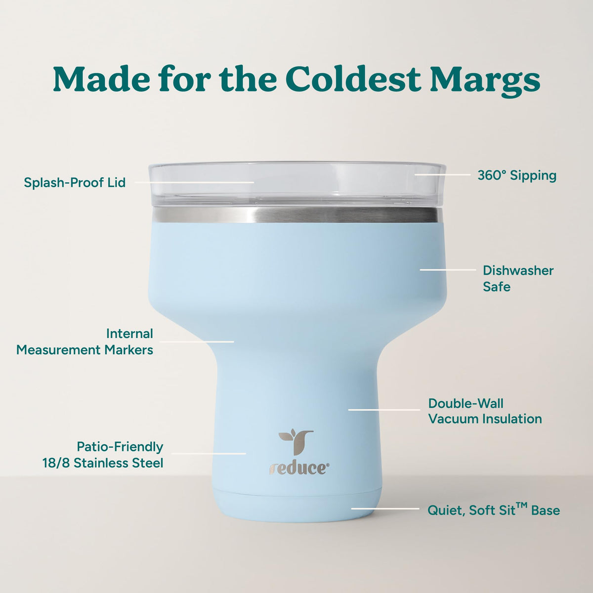 REDUCE Saltini 16oz Margarita Tumbler - Insulated Cocktail Glass - 4 Pack