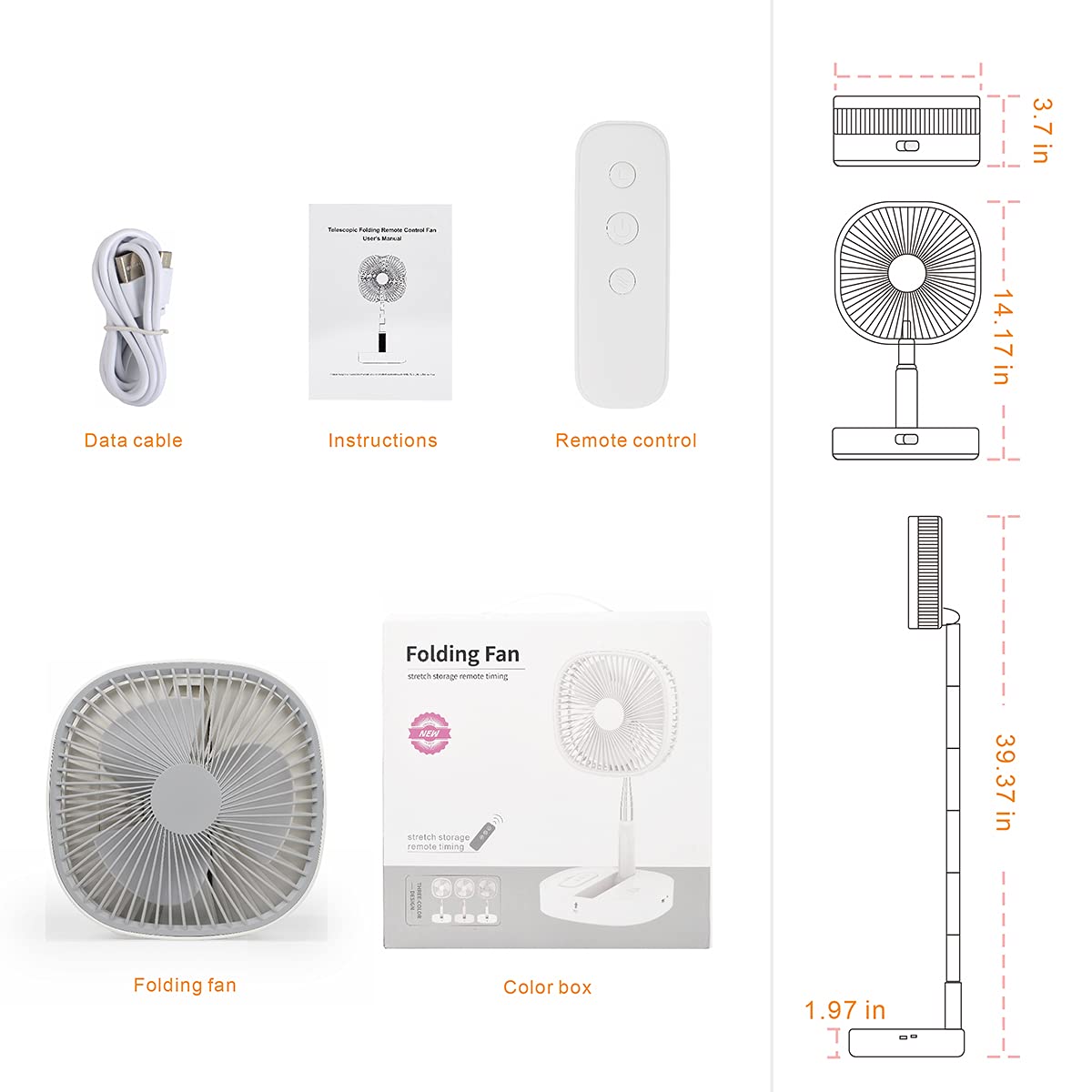 Magesh Portable Pedestal Fan - Foldaway Standing Fan Foldable Desk Fan, Use 7200Mah Rechargeable Battery, Remote Control Telescopic 4 Speed Quiet Timer Fan for Home Kitchen Outdoor Camping (Pink)