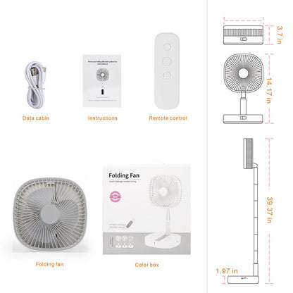 Magesh Portable Pedestal Fan - Foldaway Standing Fan Foldable Desk Fan, Use 7200Mah Rechargeable Battery, Remote Control Telescopic 4 Speed Quiet Timer Fan for Home Kitchen Outdoor Camping (Pink)