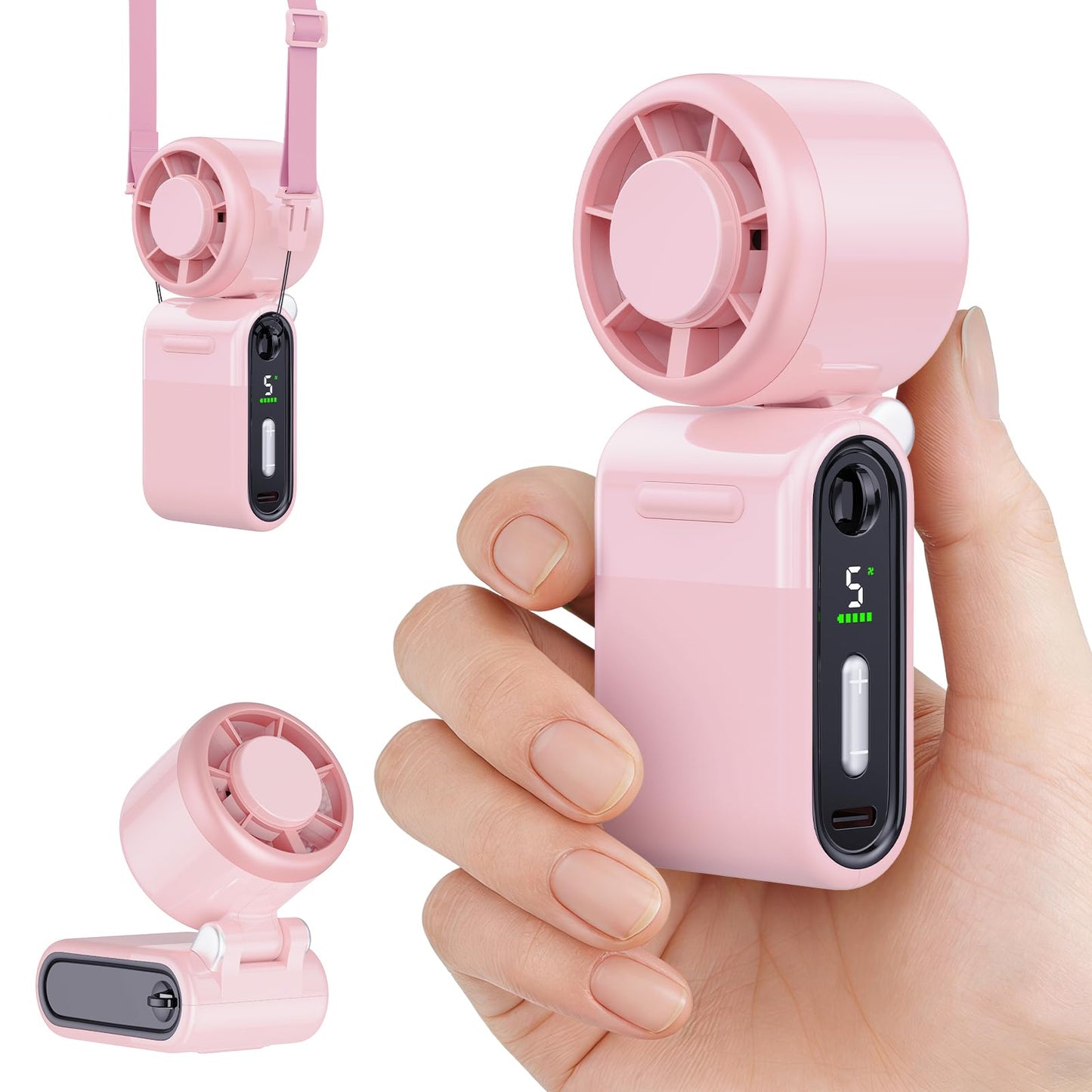 Mini Portable Handheld Turbo Fan – Small But Mighty, Whisper-Quiet, Long-Lasting, 5-Speed High-Velocity Rechargeable Battery Fan, Personal Fan for Outdoor, Travel, Gifts for Women & Men(pink)