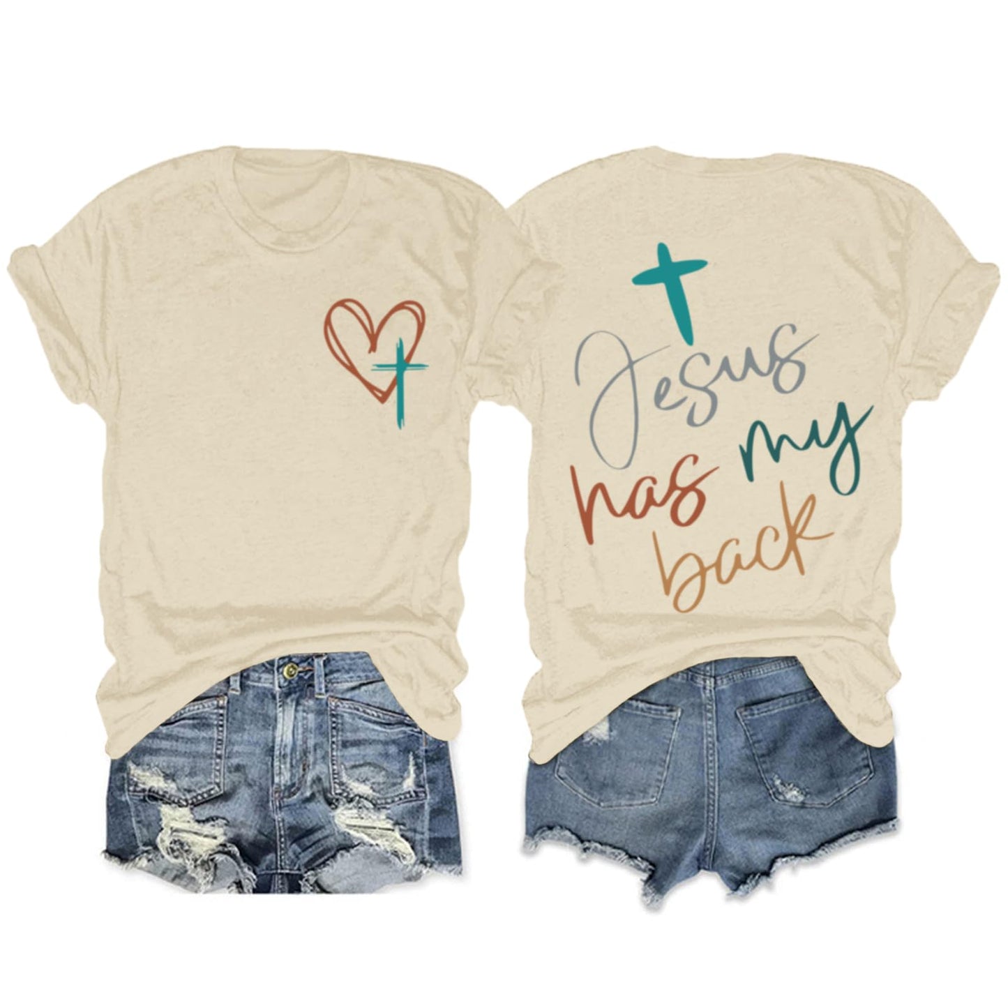 Tuislay Christian Shirts for Women Jesus Has My Back