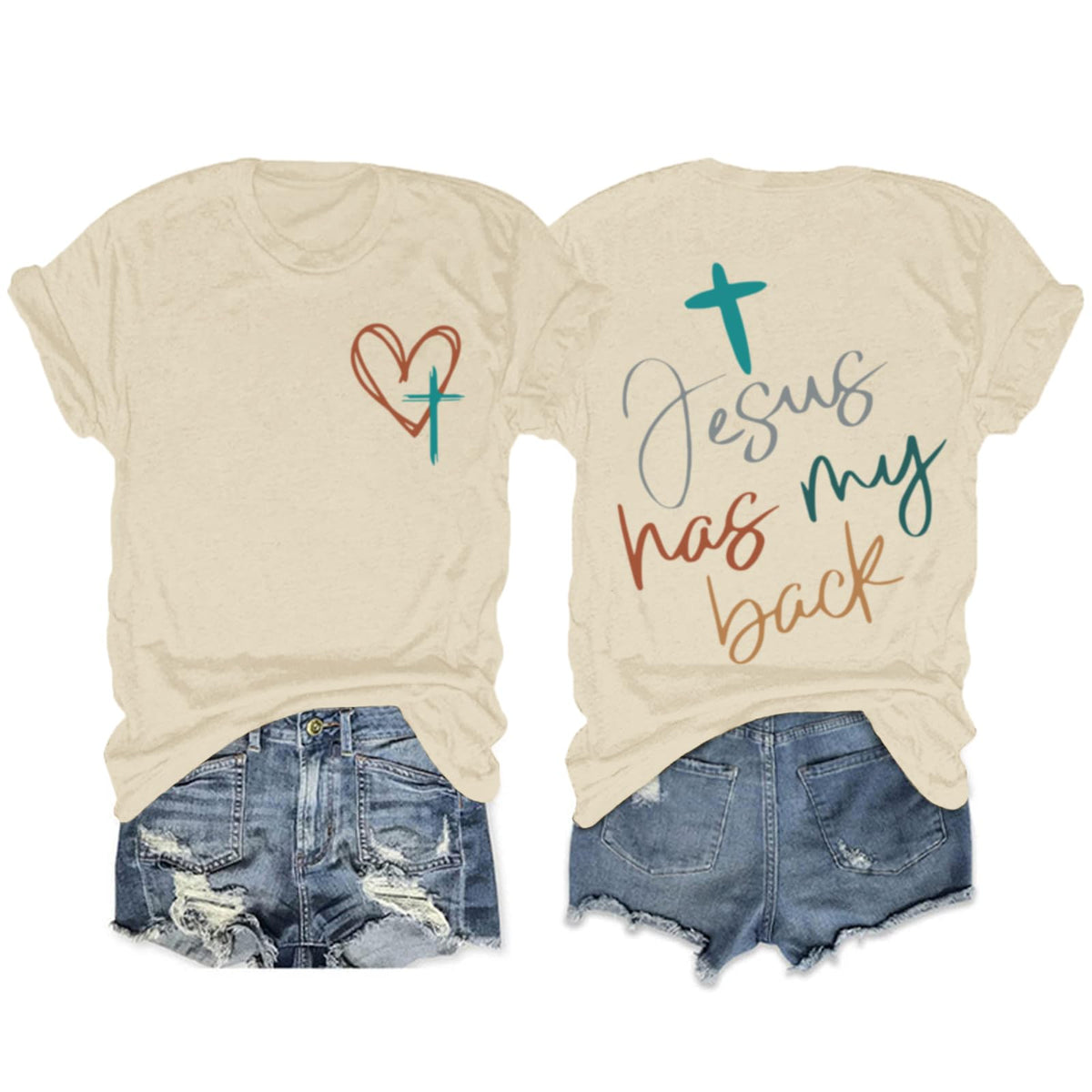 Tuislay Christian Shirts for Women Jesus Has My Back