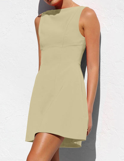 OWIN Women’s Summer Casual Boat Neck Sleeveless Elegant Flared A Line Swing Club Cocktail Party Short Mini Dress