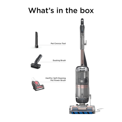 Shark AZ2002 Vertex Powered Lift-Away Upright Vacuum with DuoClean PowerFins, Self-Cleaning Brushroll, Large Dust Cup, Pet Crevice Tool, Dusting Brush & Power Brush, Silver/Rose Gold