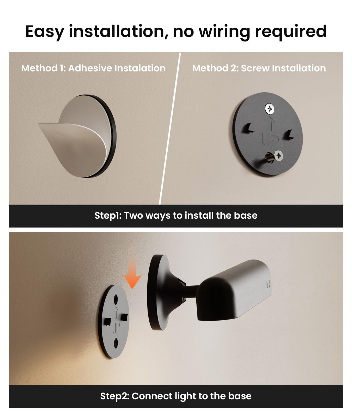 PopoIron Wall Sconce with 7500mAh Rechargeable Battery LED Wall Light for Bedroom with Remote Control, 3 Colors Wireless Wall Lamp 360° Rotation Dimmable Brightness with 15 RGB Colors,Black,1 Pack