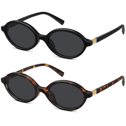 WOWSUN Retro Oval Sunglasses for Women,Slim 90s Vintage Fashion Shades