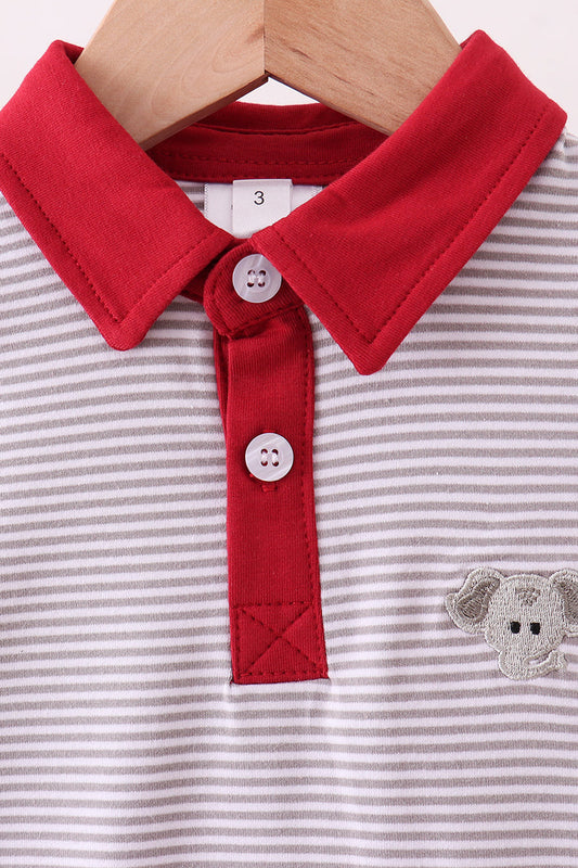 Premium Gray Alabama Stripe Elephant Embroidery Dress
