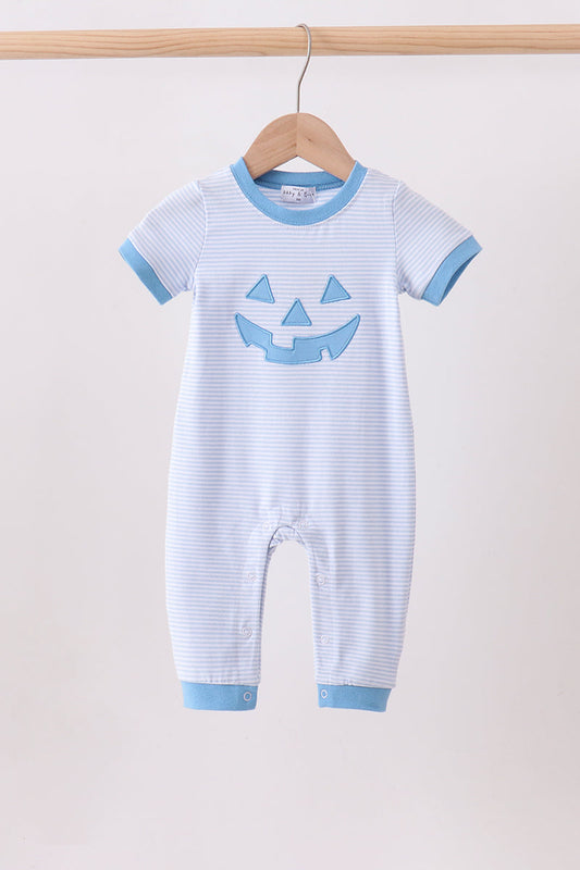 Blue Stripe Smirk Face Applique Romper