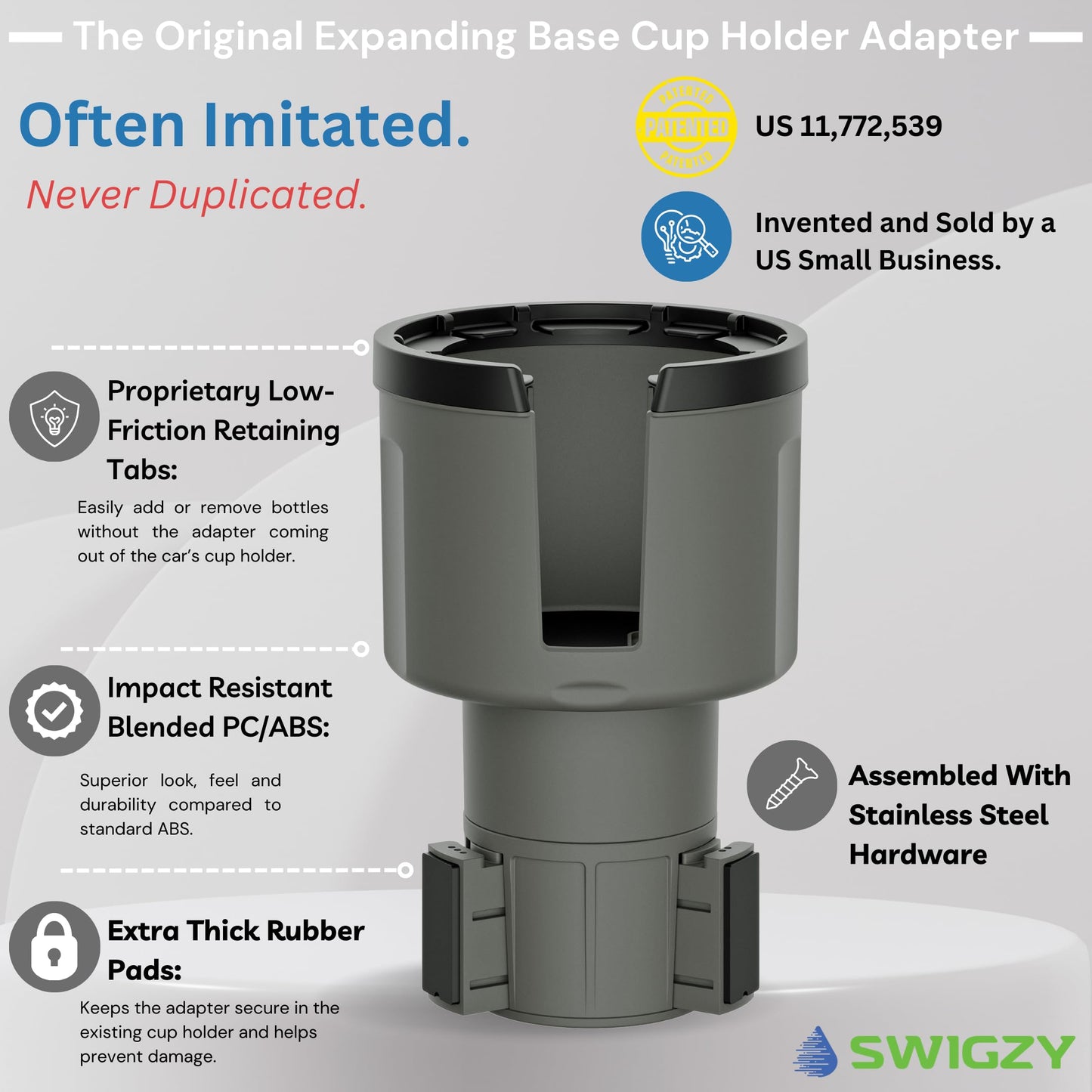 Swigzy Car Cup Holder Expander Adapter for Large Water Bottles - [Patented & Upgraded] - Holds: Hydro-Flask, Yeti, Nalgene, Owala, 32-40oz - Adjustable Expandable Insert Extender - Universal