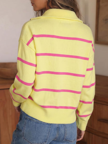 Fisoew Womens Quarter Zip Striped Sweater Oversized Turtleneck Pullover Top