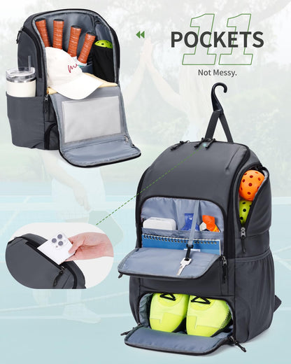 sportsnew Waterproof Pickleball Bag Men Women W/Shoe Compartment Fence Hook