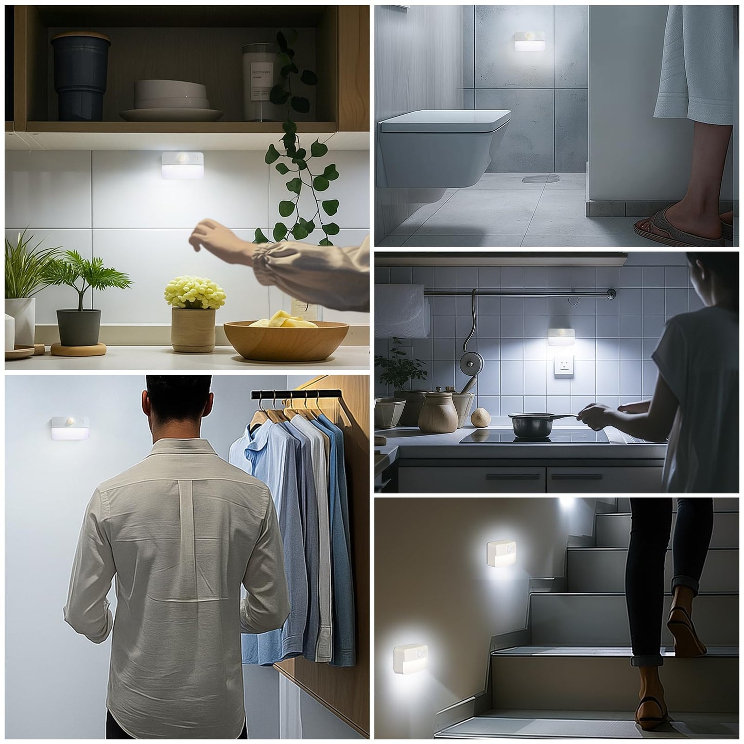 Guankai 8 Pack Motion Sensor Stair Light for Indoor, Battery Operated Closet Lights, Wireless Stick on Anywhere Hallway Lamp, Portable Led Night Lamps for Bedroom Under Cabinet Kitchen