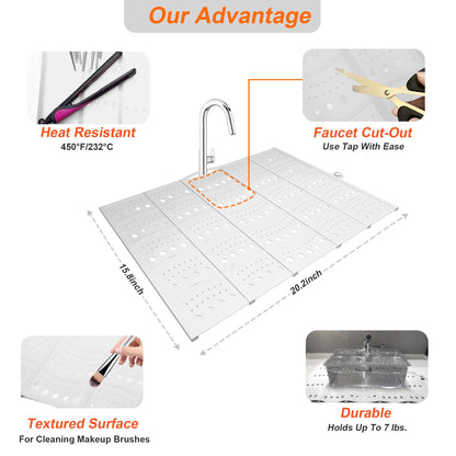 Mofason Bathroom Sink Top Cover Space Saver,Silicone Makeup Organizer Mat for Over Countertop,Small Bathroom Must Haves Accessories Rv Camper Travel Foldable Gadgets-Grey