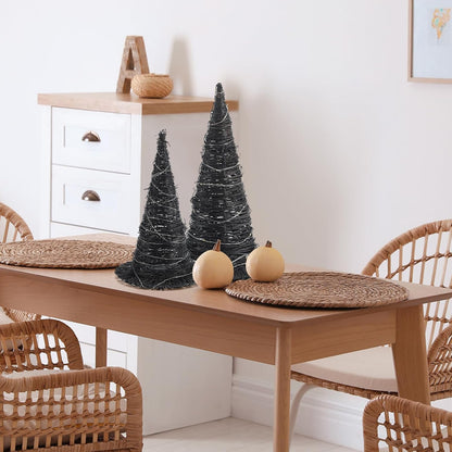 Leinuosen 2 Pcs Halloween Rattan Witch Hat Decor with String Lights Wicker Wizard Hats Woven Witch Hat for Indoor Outdoor Halloween Party Supplies Home Bedroom Garden Patio Backyard Decoration