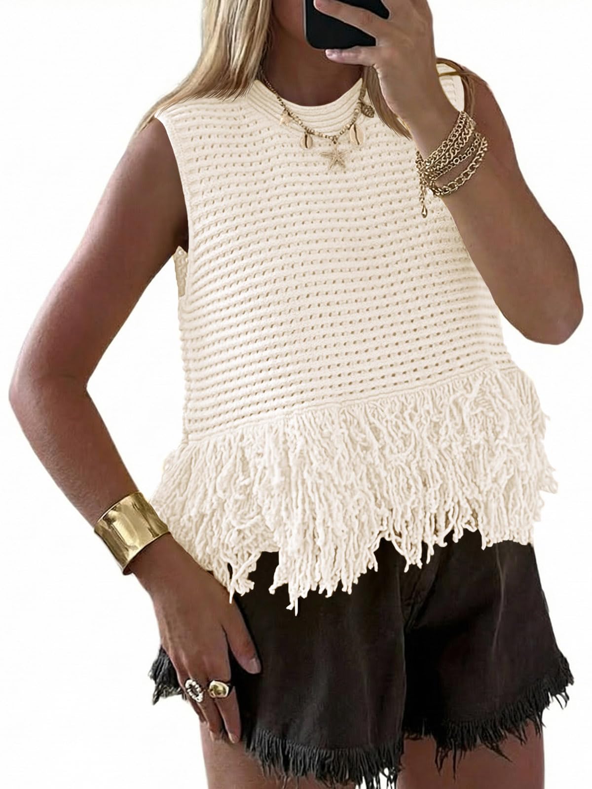 Saodimallsu Womens Crochet Crop Tank Top