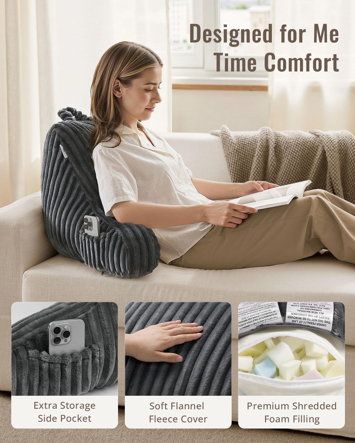 Blissful Diary Reading Pillow, Backrest Pillow with Shredded Memory Foam
