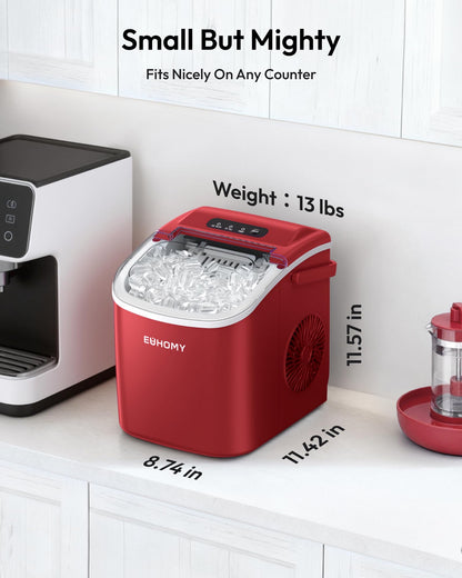EUHOMY Countertop Ice Maker Machine with Handle, 26lbs in 24Hrs, 9 Ice Cubes Ready in 6 Mins, Auto-Cleaning Portable Ice Maker with Basket and Scoop, for Home/Kitchen/Camping/RV. (Black)