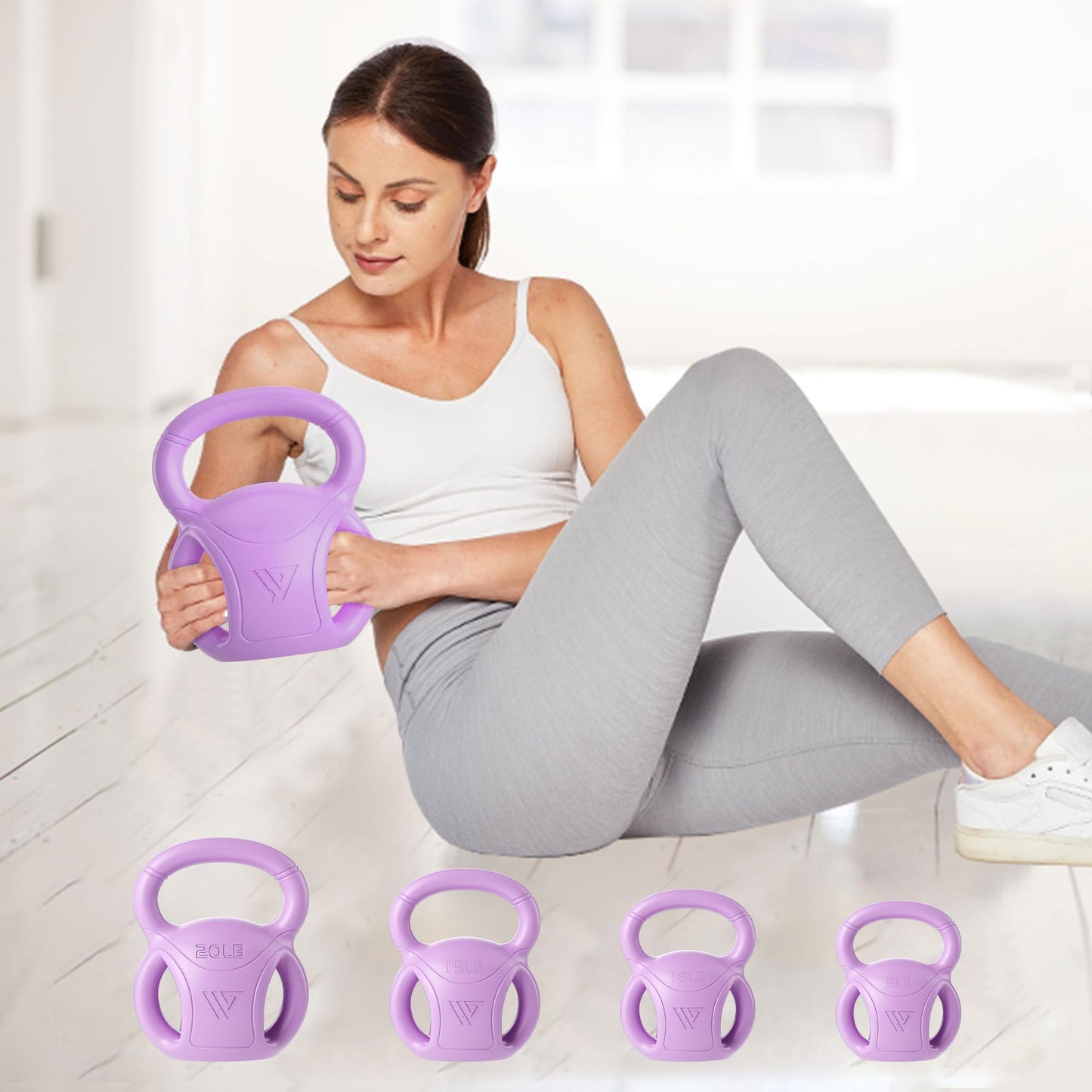 RUNWE 3 Handle Kettlebells Weight - Weight for Women Options 5, 10, 15 and 20 LB for Russian Twists AB Exercise, Weightlifting and Core Fitness Exercise Home Gym [Single in Sold]