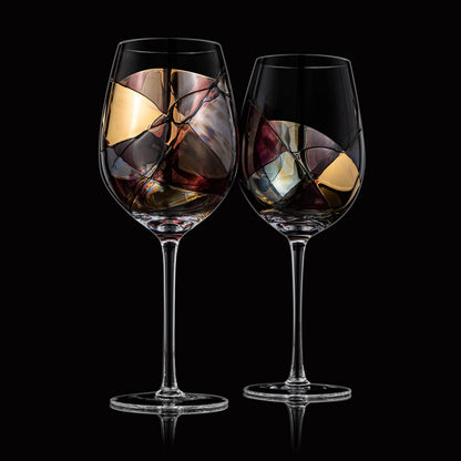 Artisanal Hand Painted Stemless Wine Glasses - Everyday Celebrations, Gift Idea for Wife, Mom, Valentine, Holiday Renaissance Romantic Stain-glassed Windows, 2 Set - Gift Idea Birthday, Housewarming