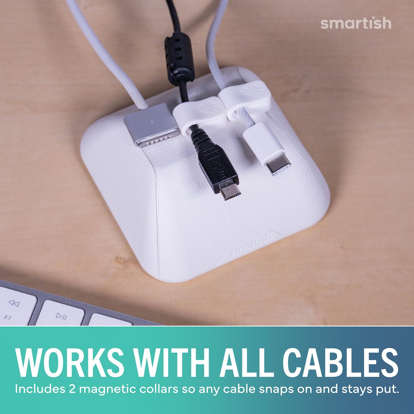 Smartish® Magnetic Cord Holder - Bigger Cable Wrangler Organizer with Magnet Clips for Charger Management on Desktop, Nightstand - Holds 6+ Cables - I'm Blushing